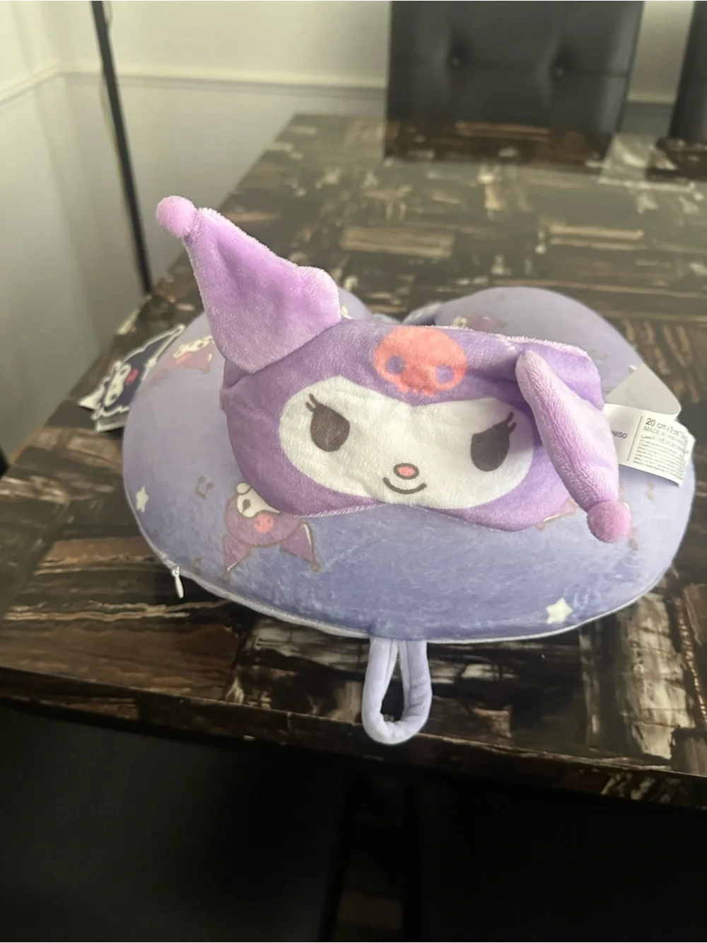 Sanrio Purple Kuromi Plush Travel Neck Pillow with Eye Mask